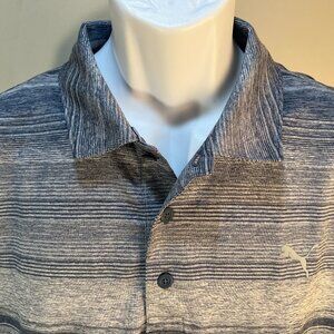 PUMA Golf Men's blue and white striped performance s/s polo shirt Large L EUC